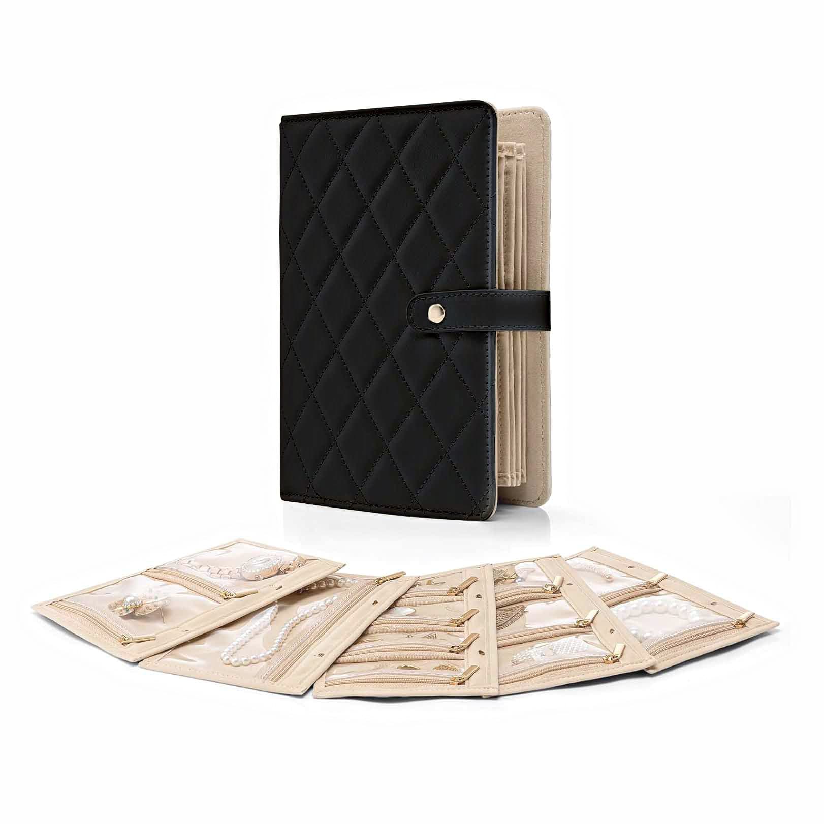 Black Quilted Travel Jewelry Organizer Binder - Portable Loose-Leaf Storage