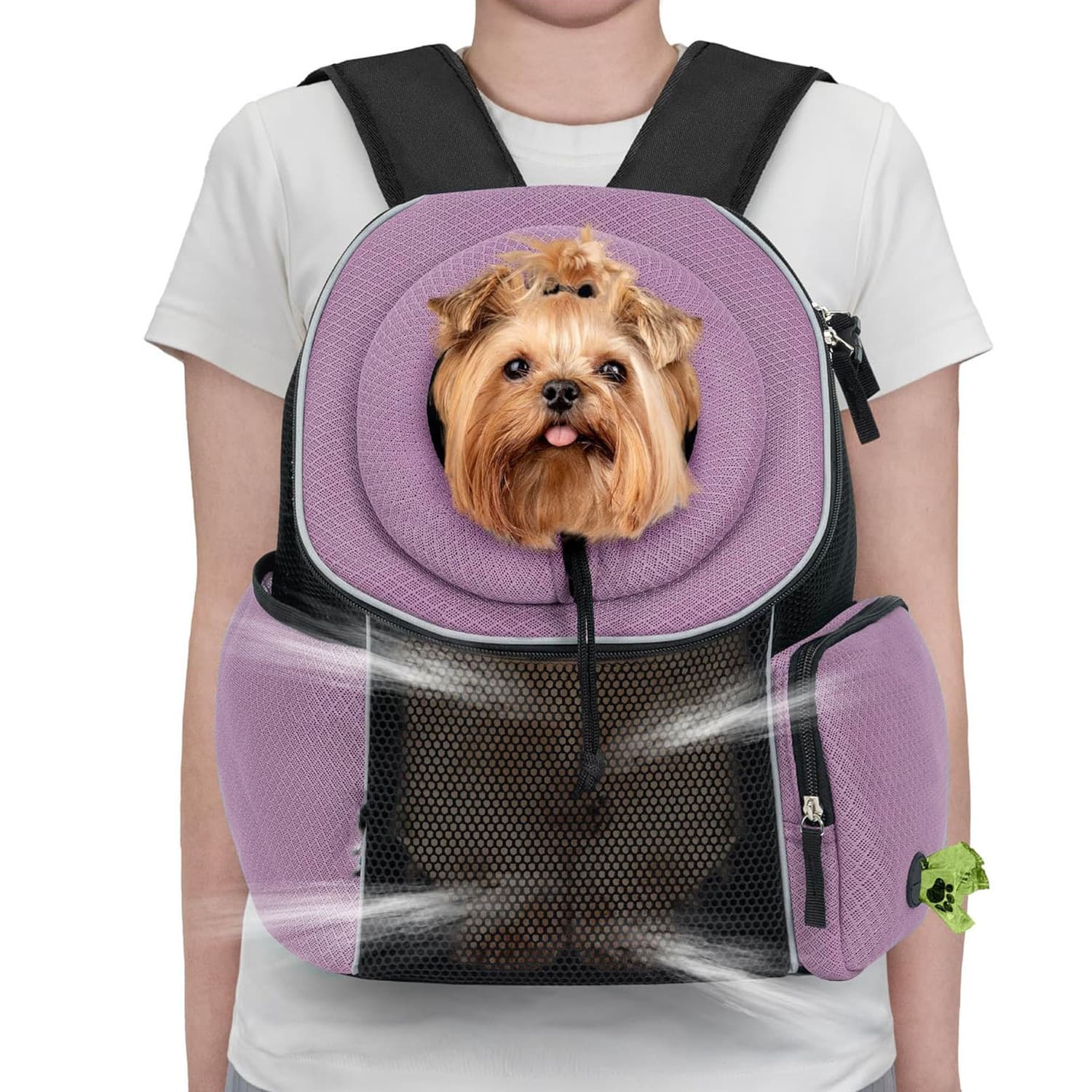Purple Breathable Mesh Pet Carrier Backpack - Head-Out Design for Small Dogs
