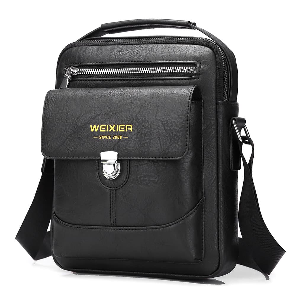 PU Leather Crossbody Bag for Men - Vintage Black Shoulder Bag