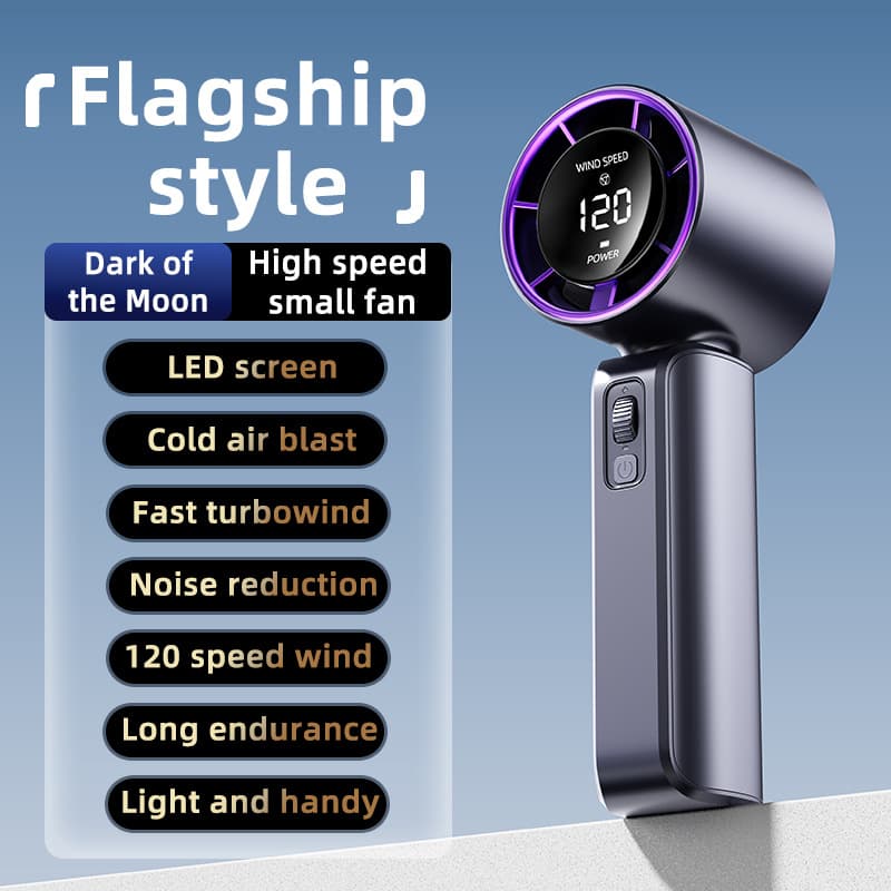 Purple Portable Handheld Fan with 120-Speed Display - USB Rechargeable Mini