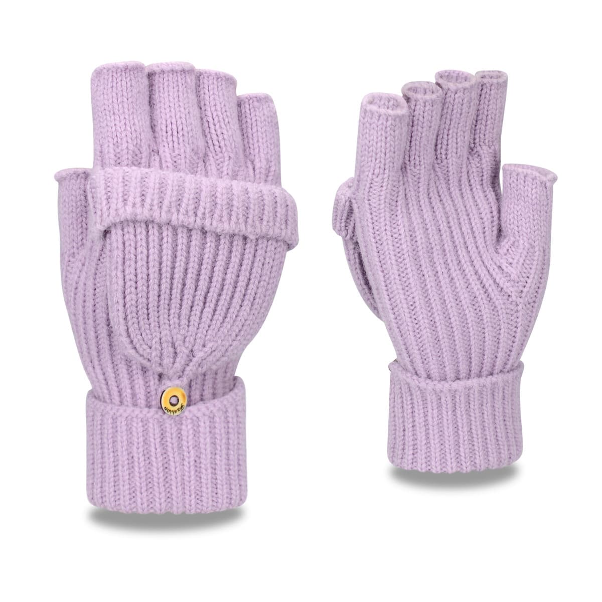 Purple Winter Convertible Mittens - Warm Knitted 2-in-1 Fingerless Gloves