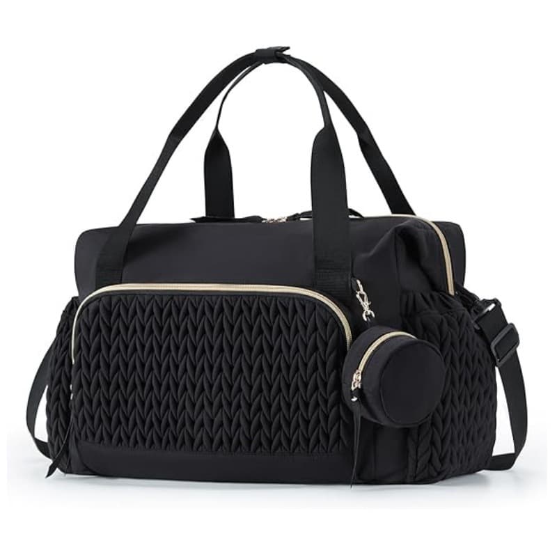 Black Large Quilted Diaper Bag Tote - Multi-functional Travel Baby Bag