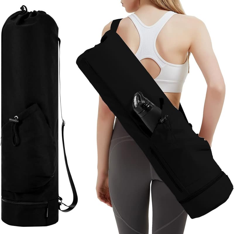 Black Professional Yoga Mat Carrying Bag - 31 Inch Large Capacity Fitness