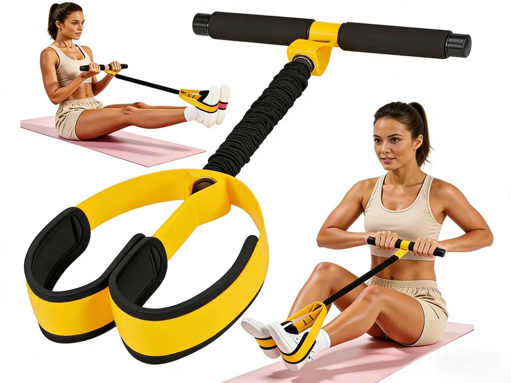 Yellow Multifunctional Pedal Resistance Band - Home Fitness Sit-up Assistant