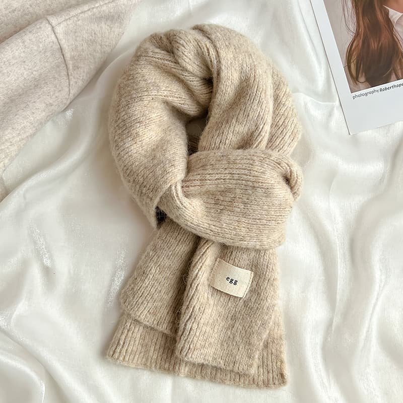 Beige Cozy Knit Scarf - Soft Wool-Blend Winter Neck Wrap, Warm