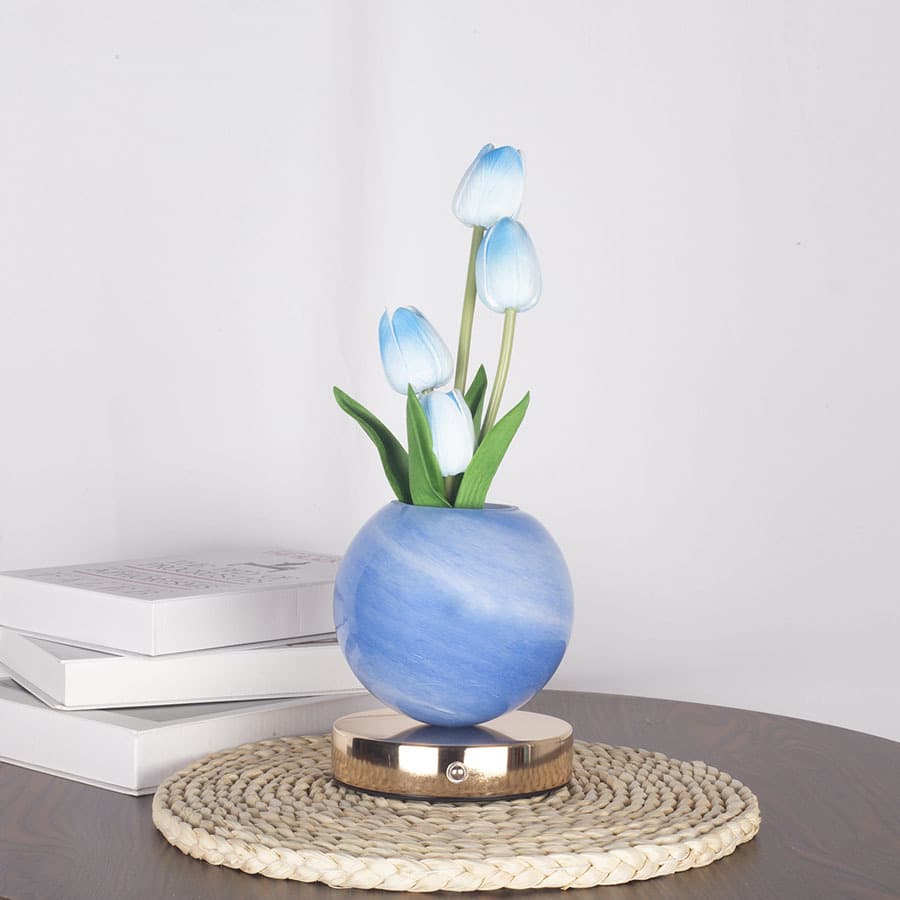 Blue Tulip Night Light - Floral Table Lamp for Bedroom Ambiance