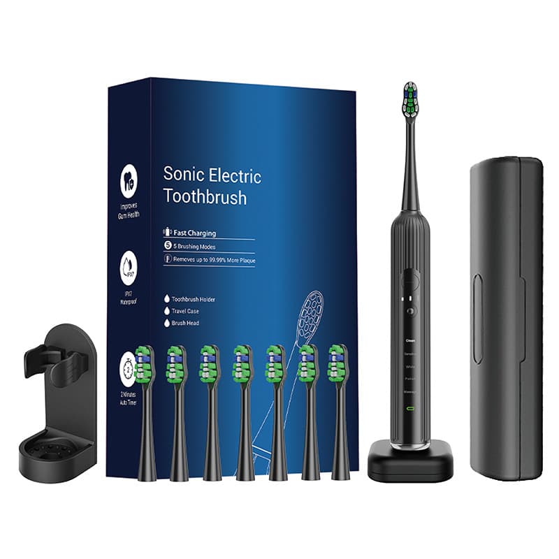 Advanced Electric Toothbrush with 5 Modes and 8 Brush Heads (Black)