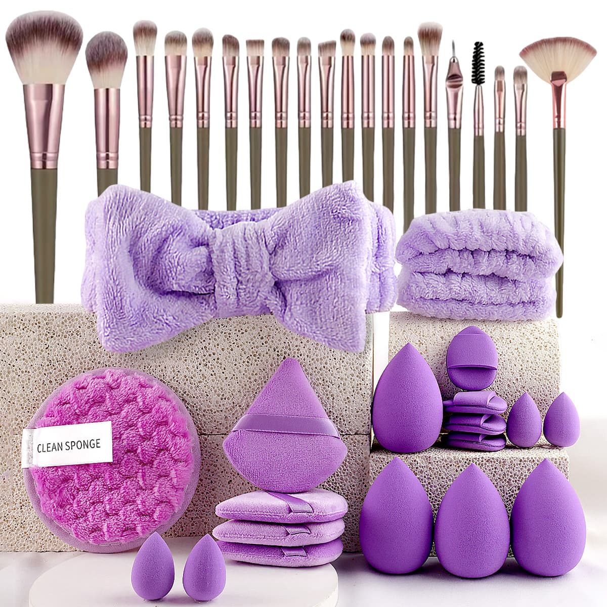 40-Piece Ultimate Beauty Tool Kit for Face Cleansing and Makeup (purple)