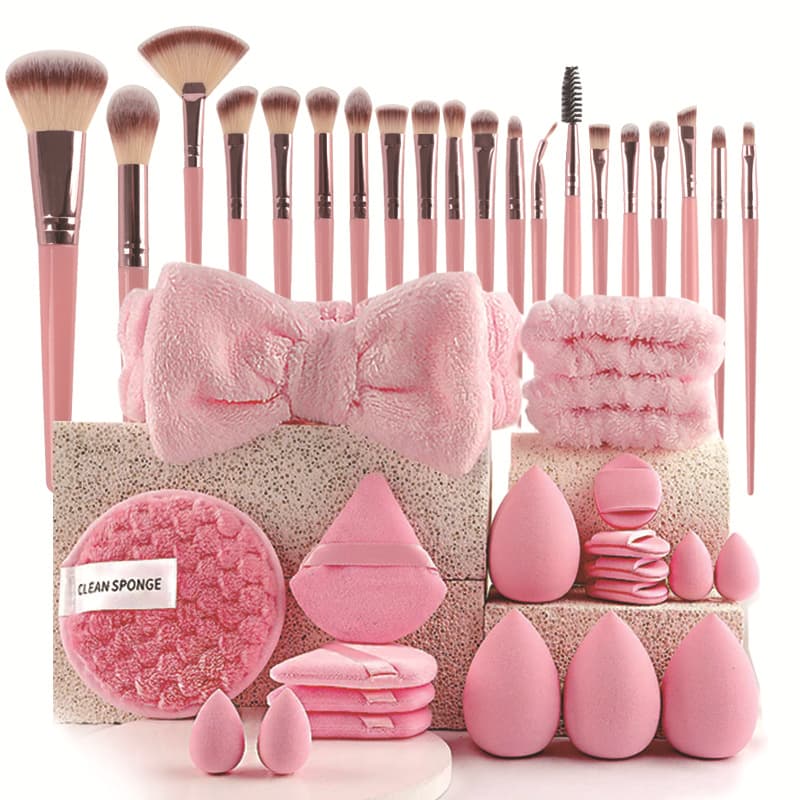 40-Piece Ultimate Beauty Tool Kit for Face Cleansing and Makeup (pink)