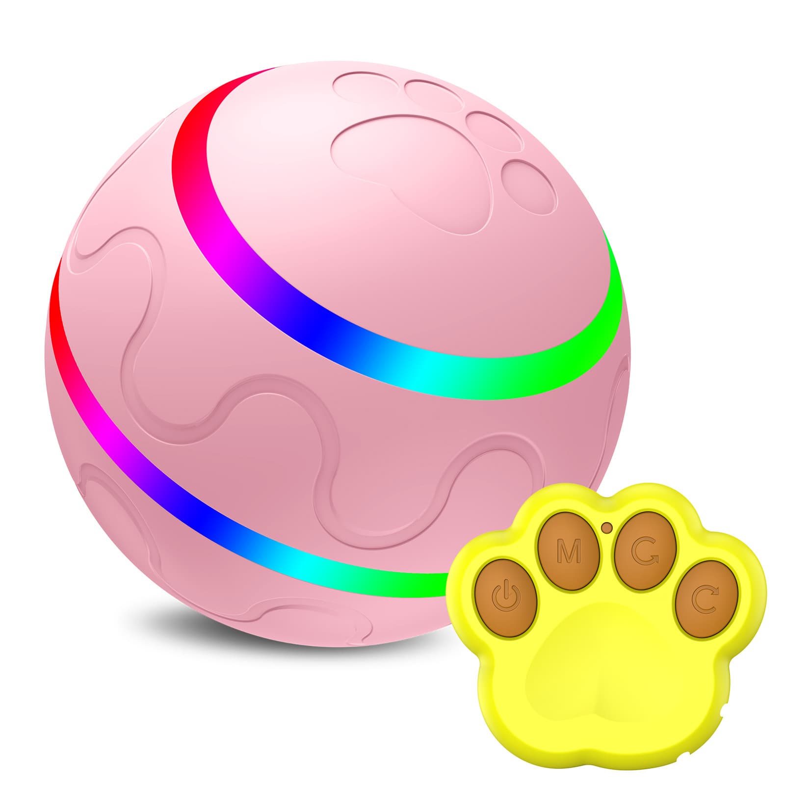 Interactive Auto Pet Toy Ball with Remote Control - USB Rechargeable - Pink