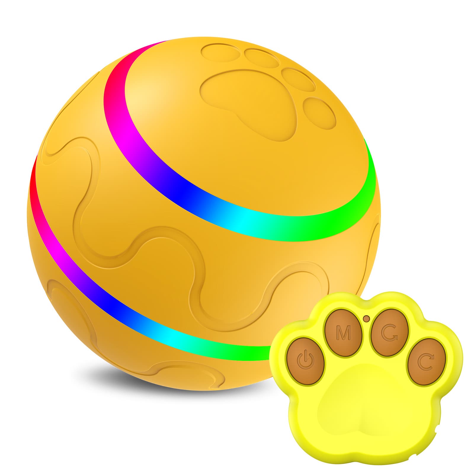 Interactive Auto Pet Toy Ball with Remote Control - USB - Yellow