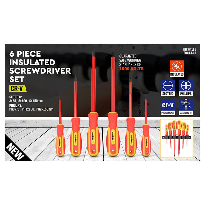 6-Piece Insulated Screwdriver Set - 1000V Rated, CR-V Steel with Magnetic