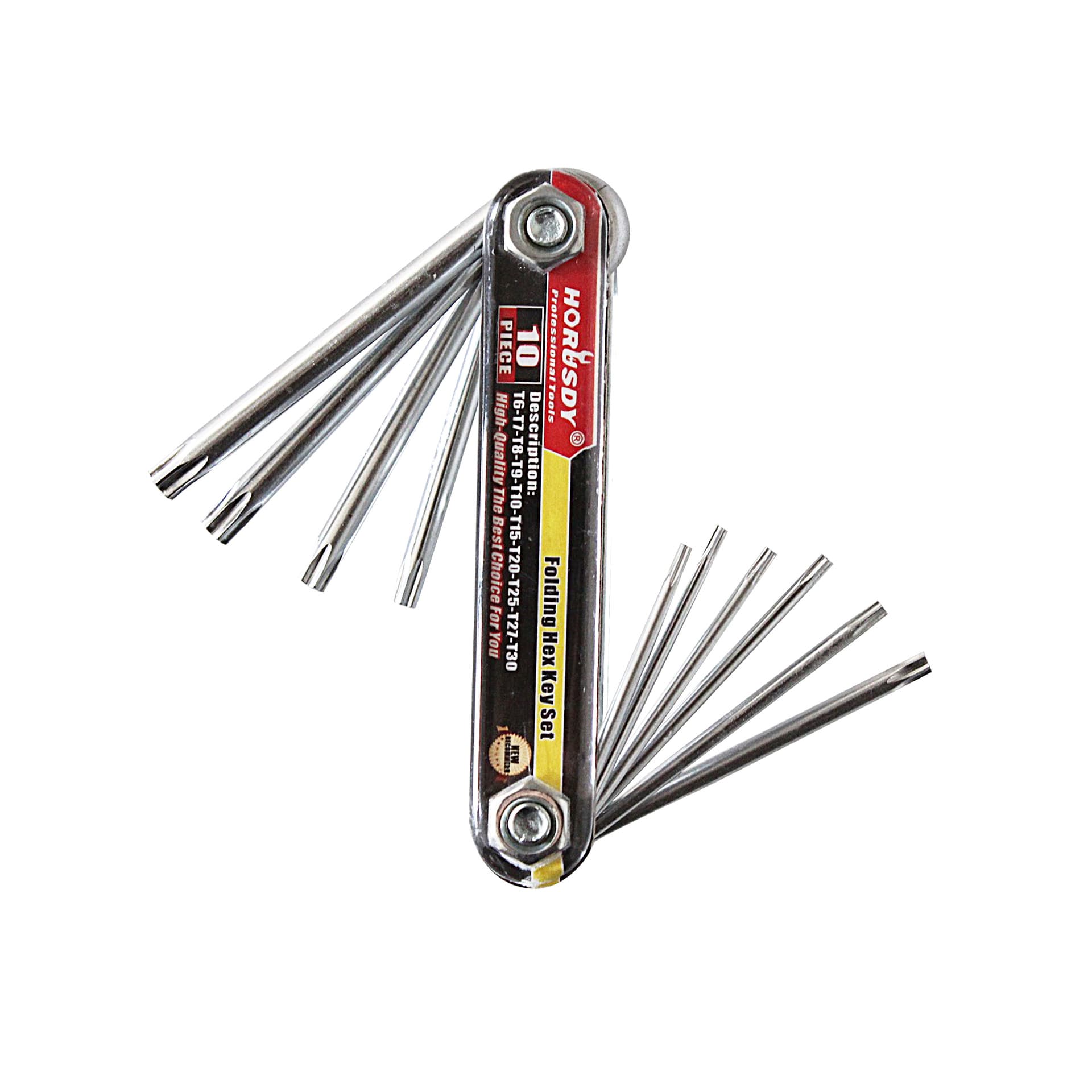 10-Piece Folding Torx Key Wrench Set - T6-T30 Star Keys, Portable - Silver
