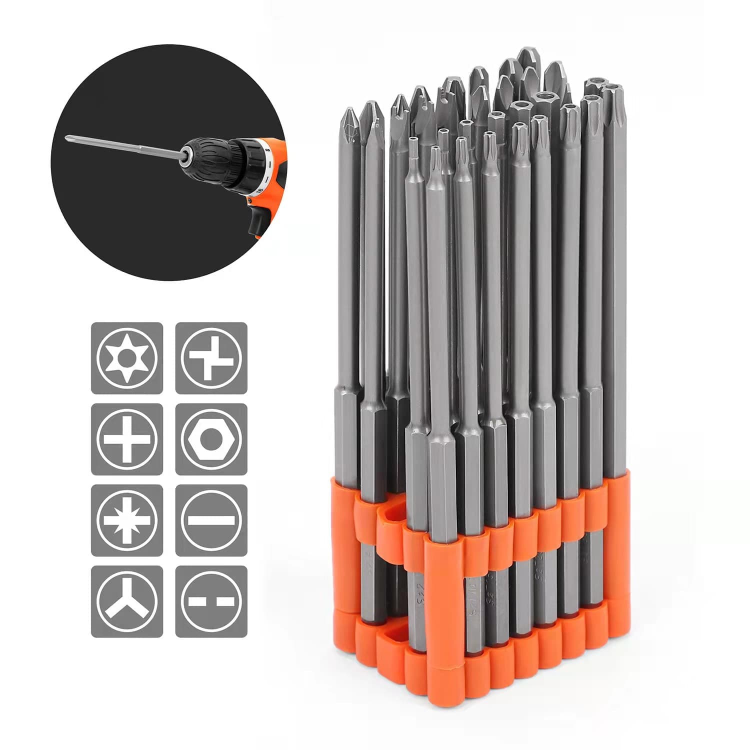 32-Piece Extra Long Screwdriver Bit Set - 150mm S2 Steel Bits with Organizer