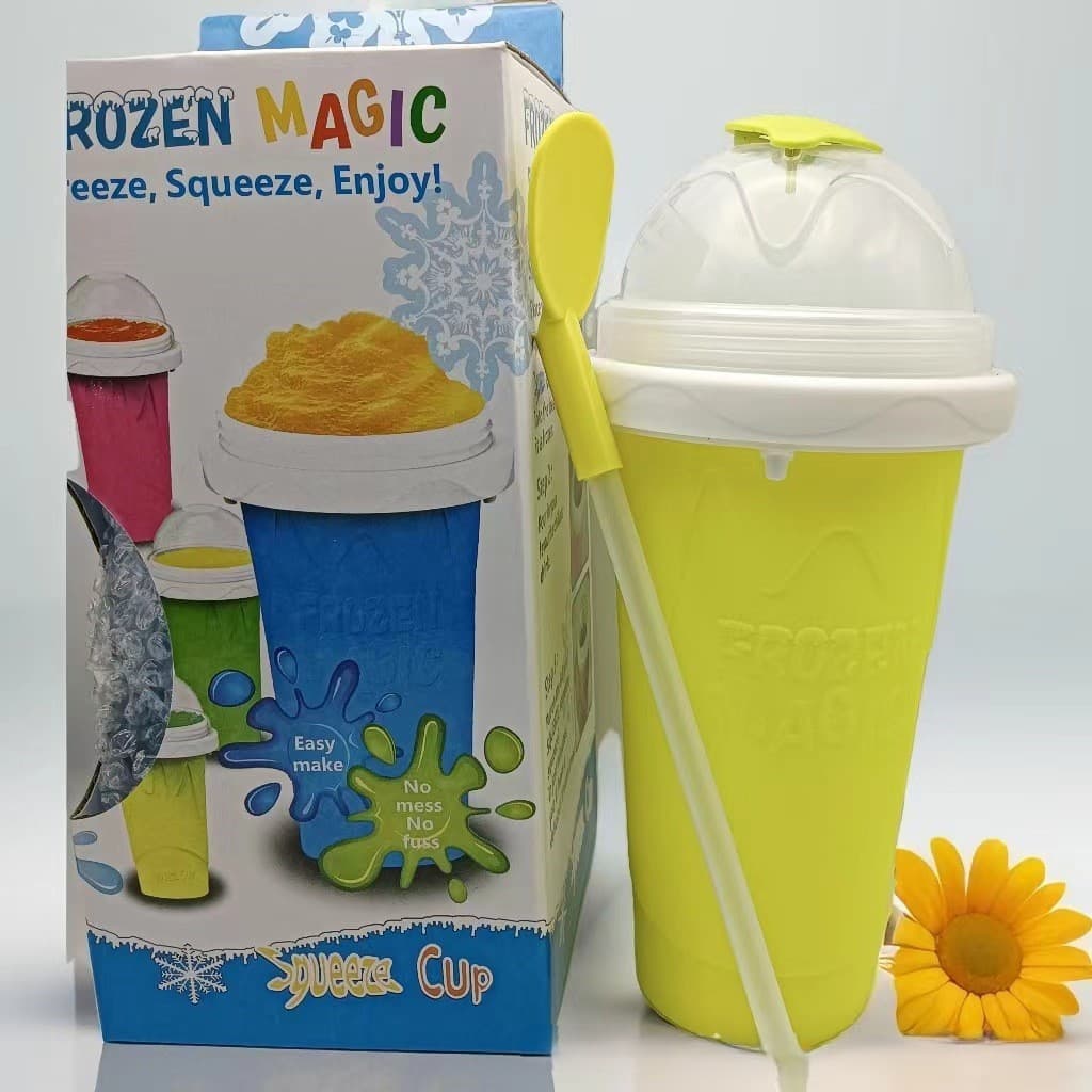 DIY Frozen Magic Slushy Maker Cup - Quick Squeeze Smoothie Cup - Yellow