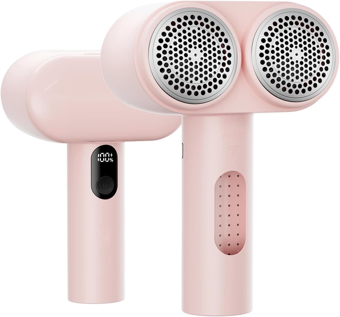 Dual-Head Electric Lint Remover - USB-C Rechargeable, LED Display - 4 Pink
