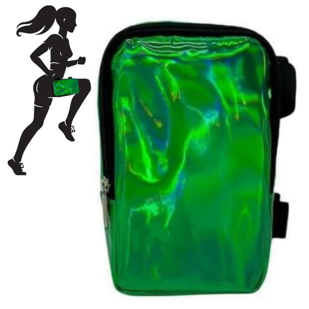 Green Shiny Holographic Thigh Holster Bag - Hands-Free Festival & Hiking