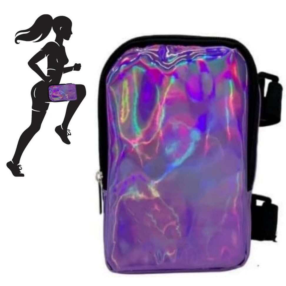Purple Shiny Holographic Thigh Holster Bag - Hands-Free Festival & Hiking
