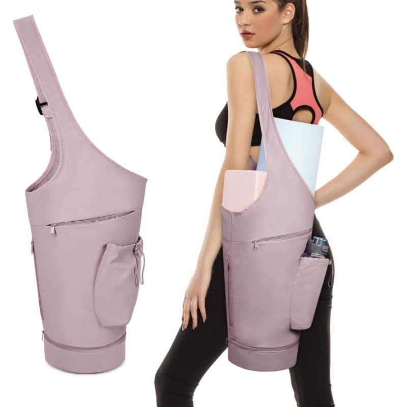 Pink All-in-One Yoga Sling Bag - Fits Mat & Gear, Large Opening, Side