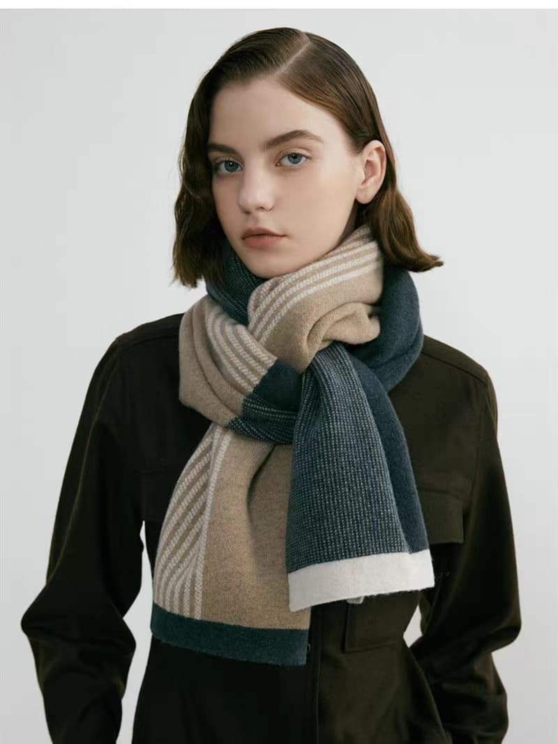 Green Color Block Striped Scarf -Men's & Women's Versatile, Winter Warmth