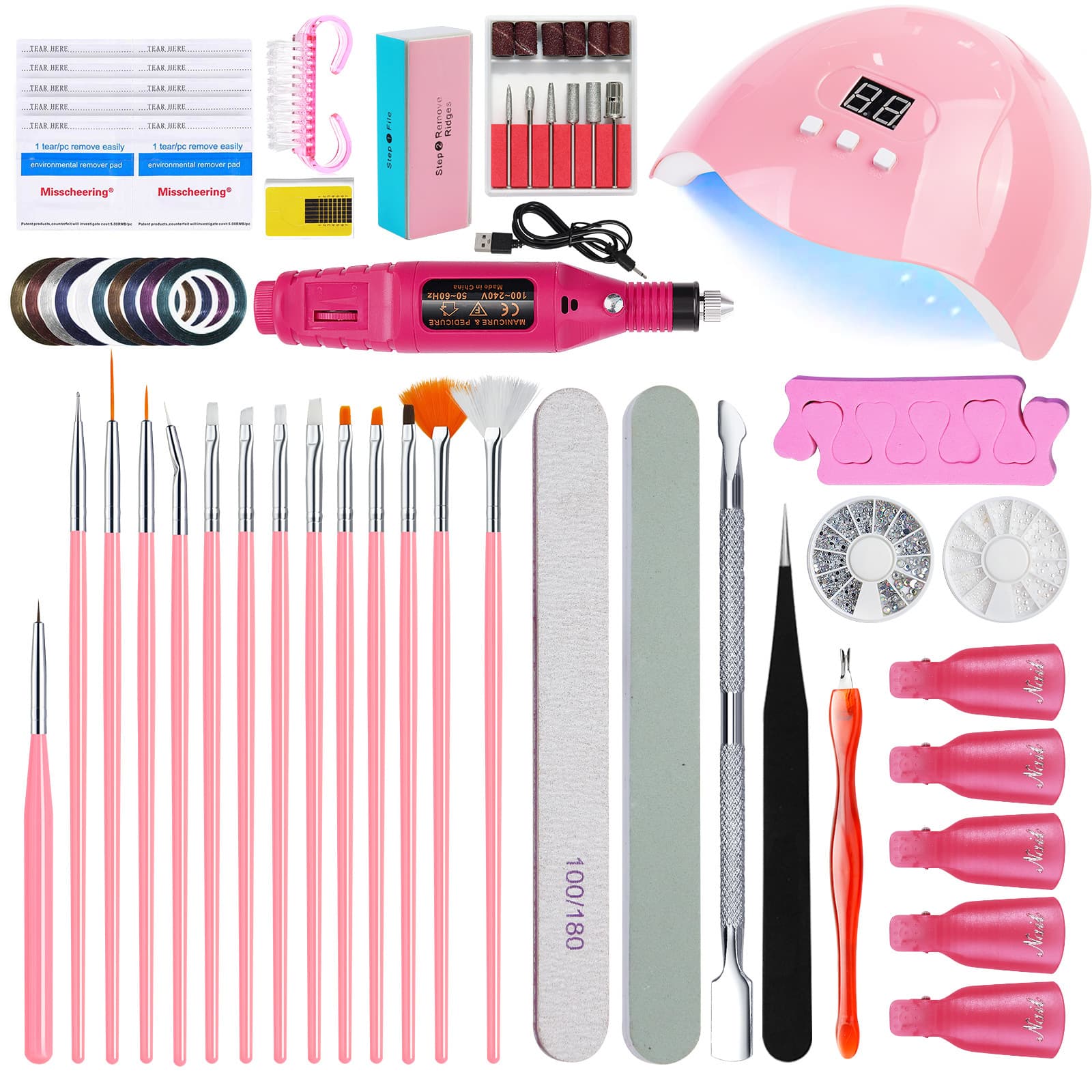 Complete Nail Art Manicure Kit - UV LED Lamp, Electric Drill, Brushes