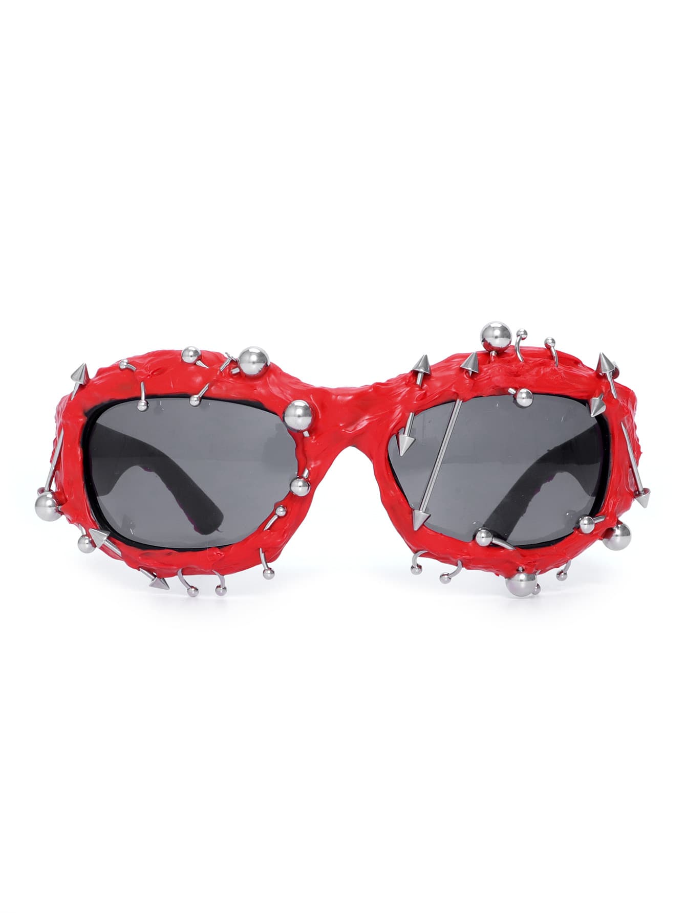 Red Edgy Punk Rock Spiked Sunglasses - Statement Goth Studded Eyewear