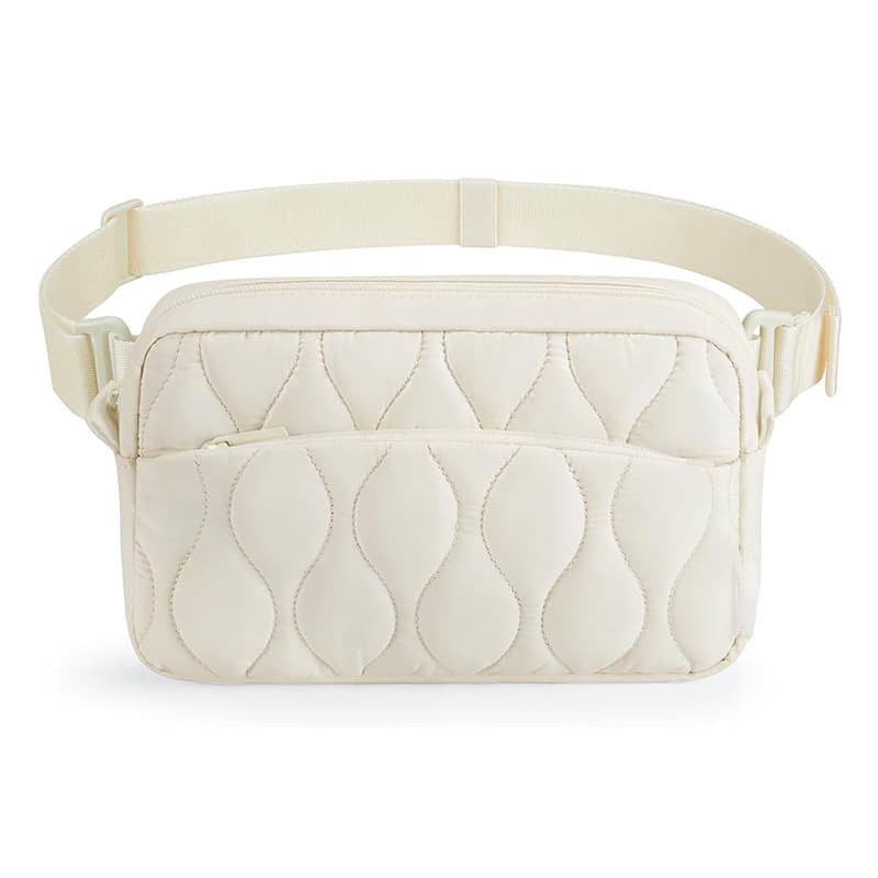 Beige Quilted Belt Bag - Lightweight Nylon Crossbody Fanny Pack