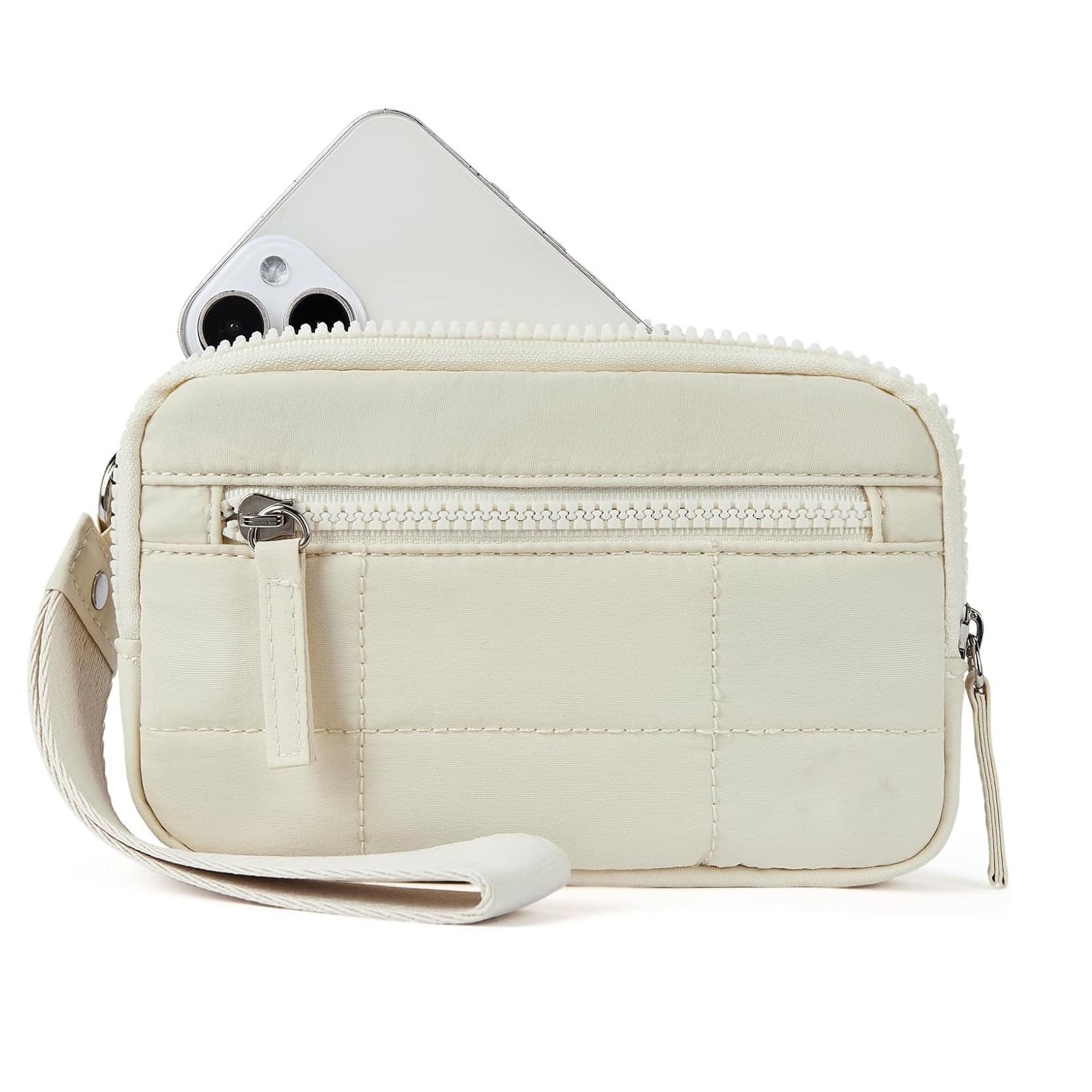 Beige RFID Blocking Nylon Wristlet Clutch Wallet - Compact Waterproof Pouch