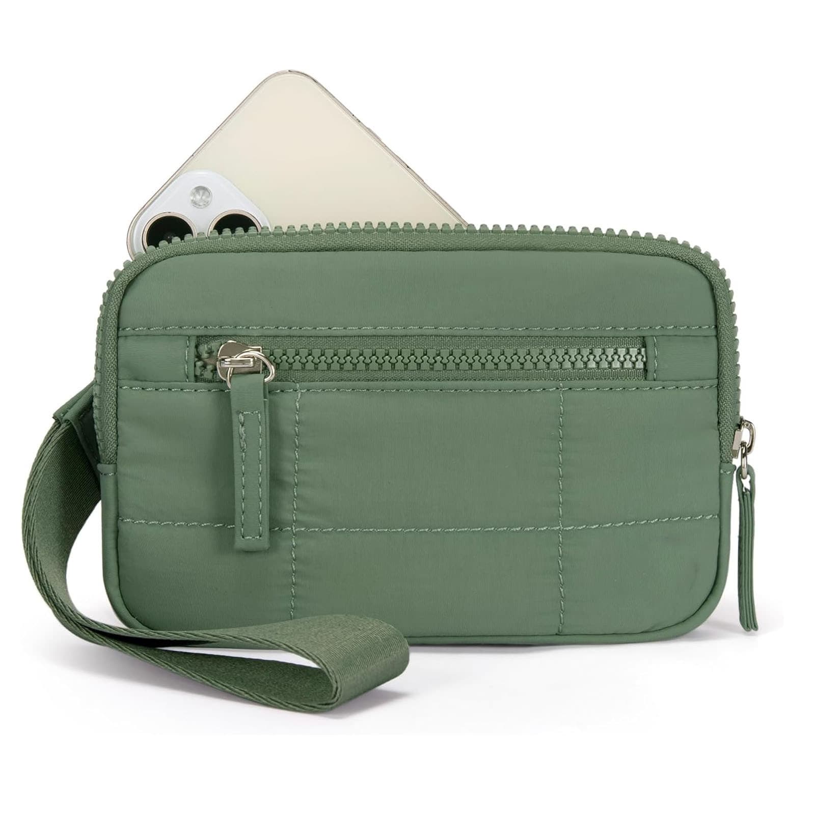 Green RFID Blocking Nylon Wristlet Clutch Wallet - Compact Waterproof Pouch