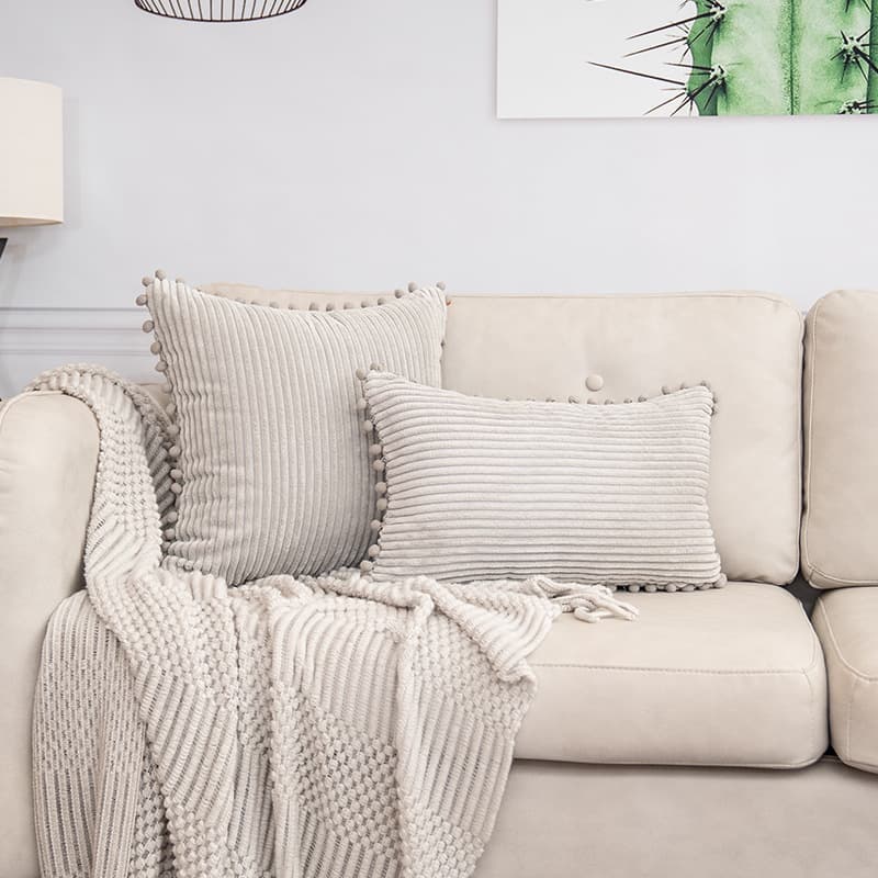 Light Grey Soft Corduroy Cushion Cover Set (1 Square + 1 Rectangular)