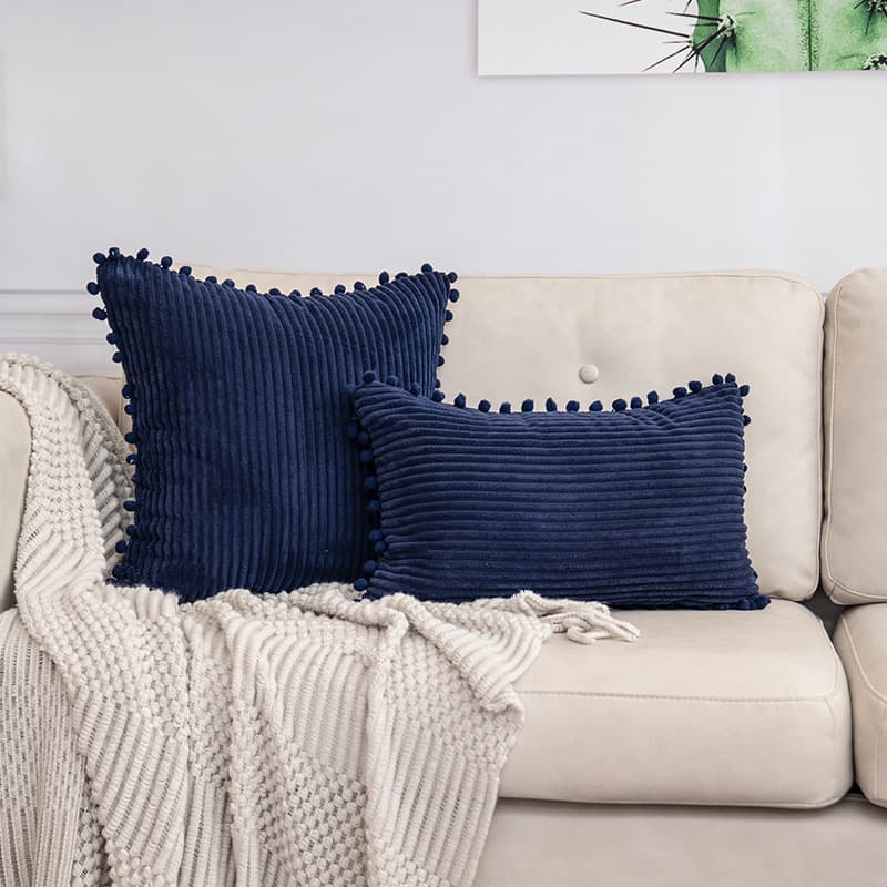 Navy Blue Soft Corduroy Cushion Cover Set (1 Square + 1 Rectangular)