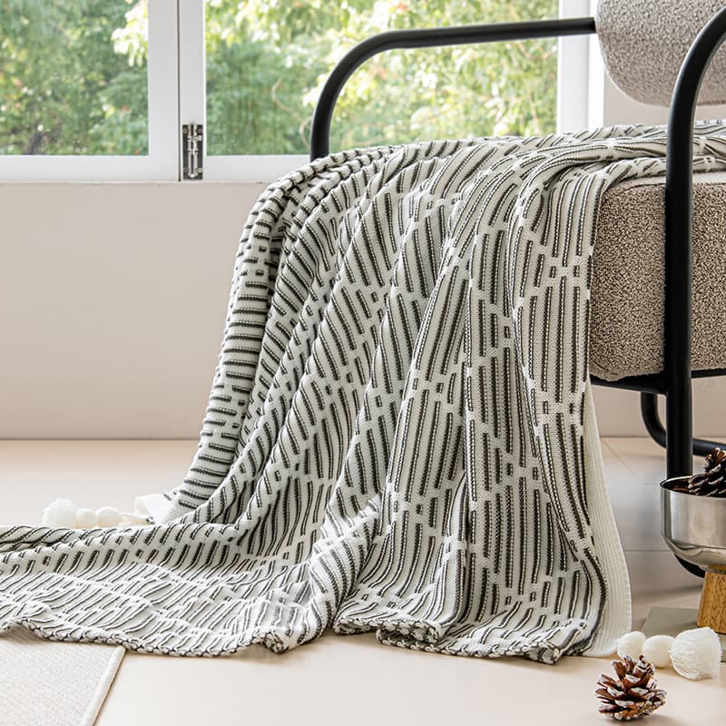 Grey and Beige Diamond Pattern Soft Cozy Knit Throw Blanket with Tassels