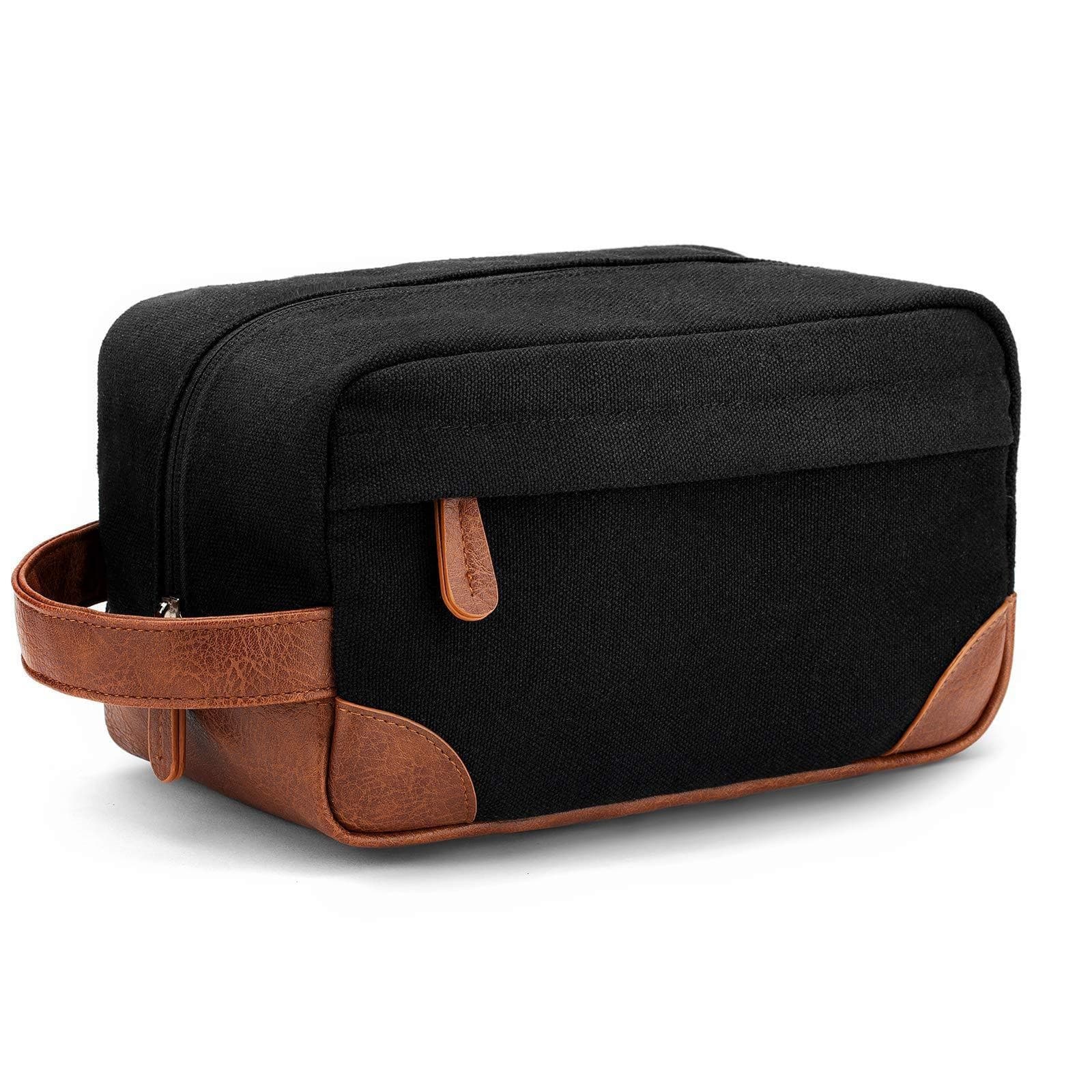 Black And Brown Men's Canvas Toiletry Bag - Large Capacity Water-Resistant
