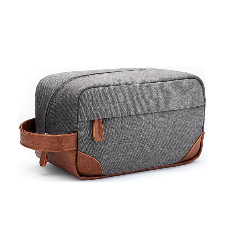 Grey And Brown Men's Canvas Toiletry Bag - Large Capacity Water-Resistant