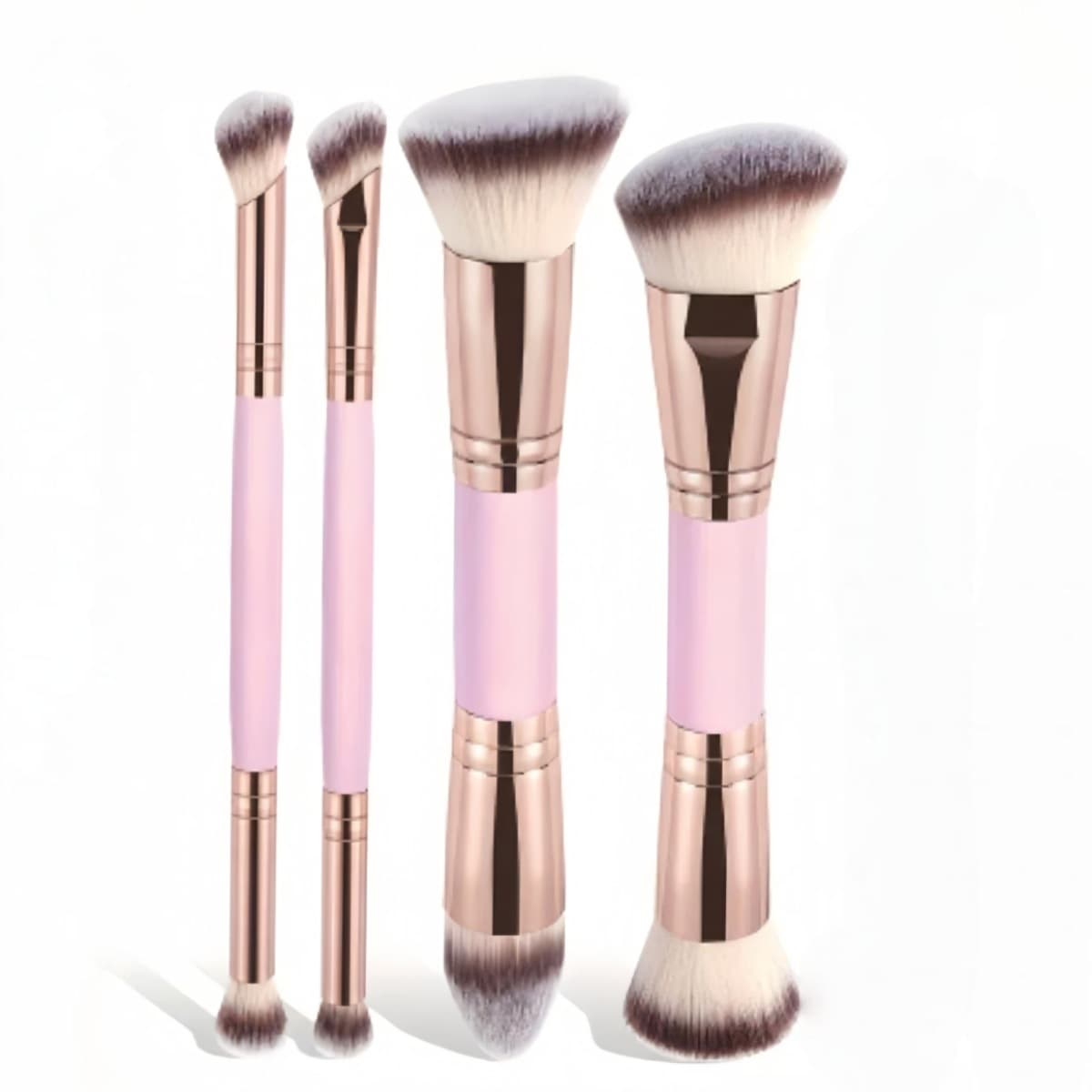 Pink and Glod Versatile 4-Piece Dual-Ended Makeup Brush Set - Soft Synthetic