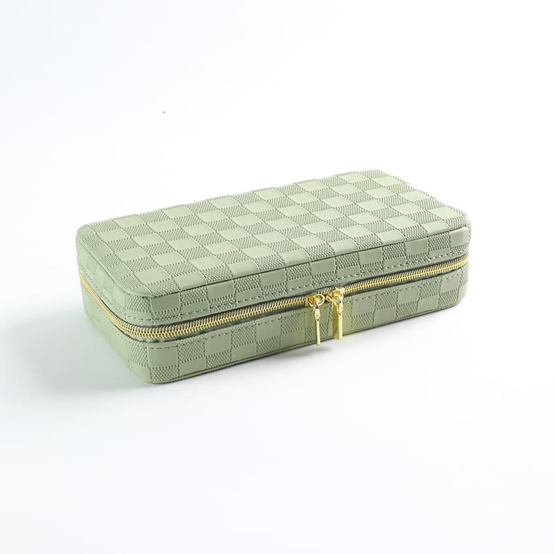 Green PU Leather Travel Jewellery Box - Compact Organizer for Rings