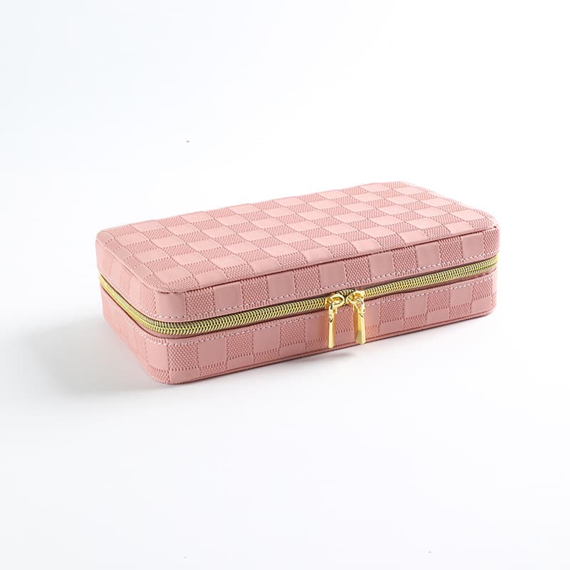 Pink PU Leather Travel Jewellery Box - Compact Organizer for Rings