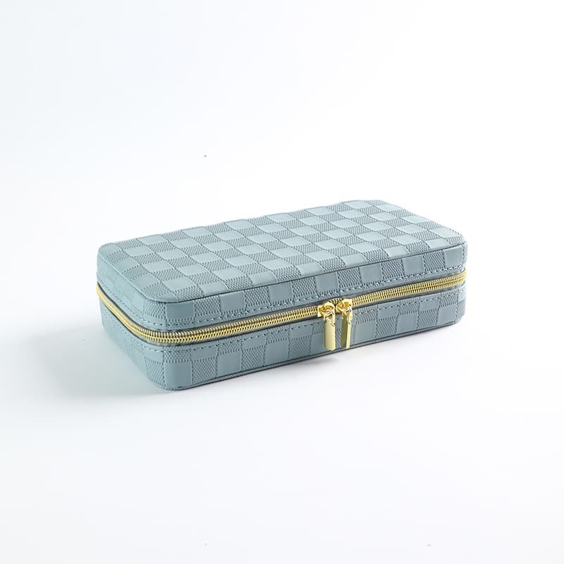 Blue PU Leather Travel Jewellery Box - Compact Organizer for Rings