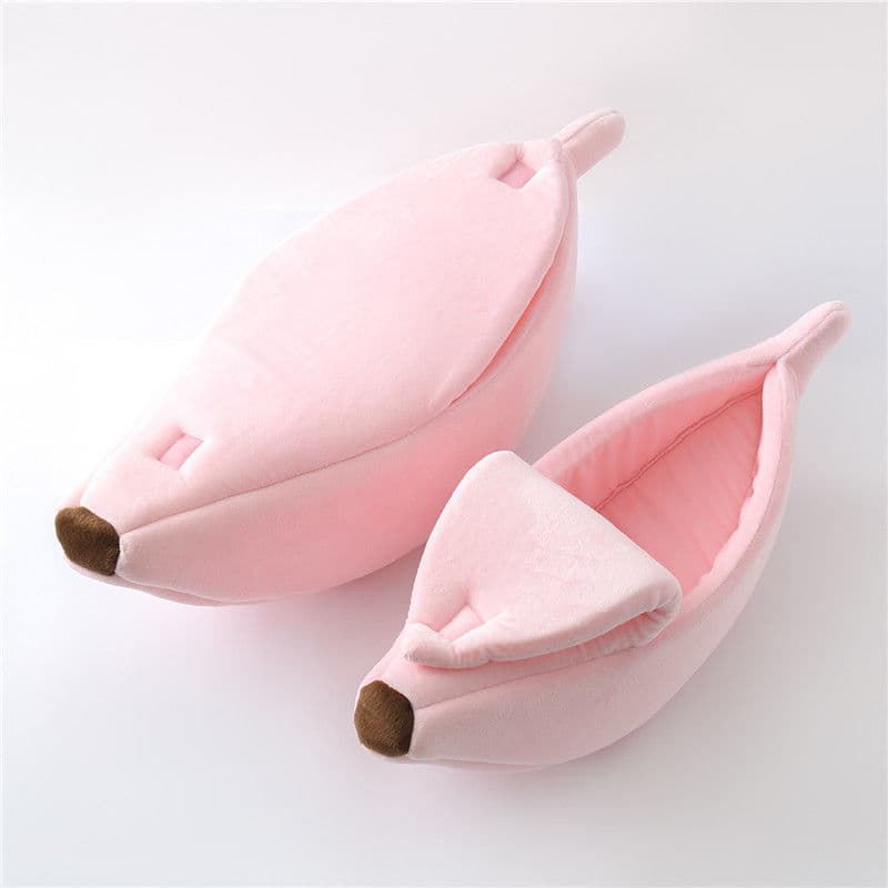Pink Cozy Banana Peel Pet Bed - Plush & Warm Cave House - Size Large