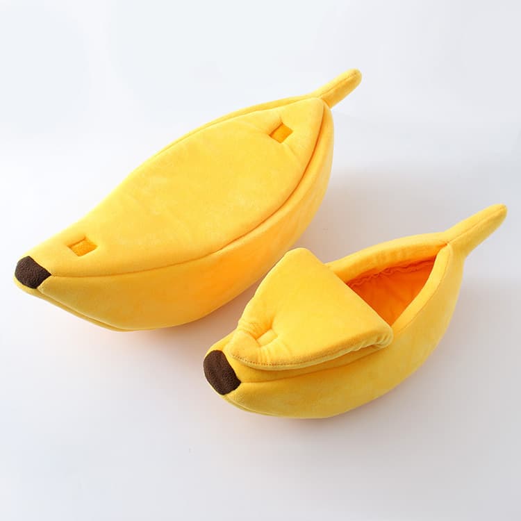 Yellow Cozy Banana Peel Pet Bed - Plush & Warm Cave House - Size Medium
