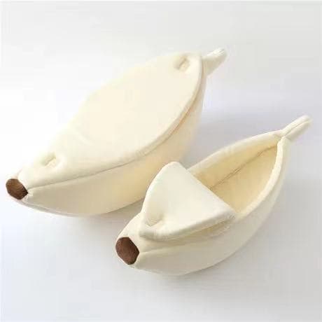 Beige Cozy Banana Peel Pet Bed - Plush & Warm Cave House - Size Medium