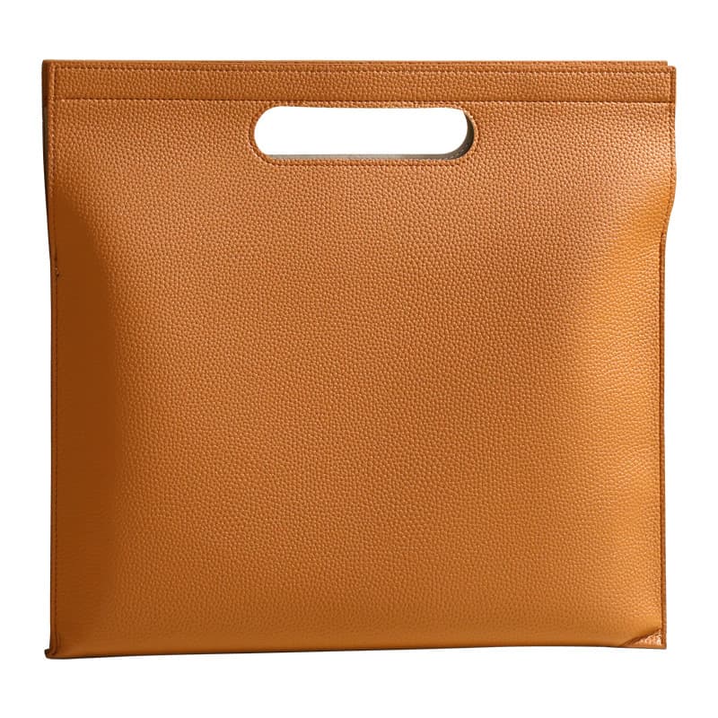 Khaki Professional A4 PU Leather Document Bag - Waterproof Handheld File