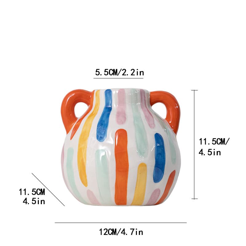 Colorful Artistic Hand-Painted Ceramic Vase - Dual Handle Pot Style