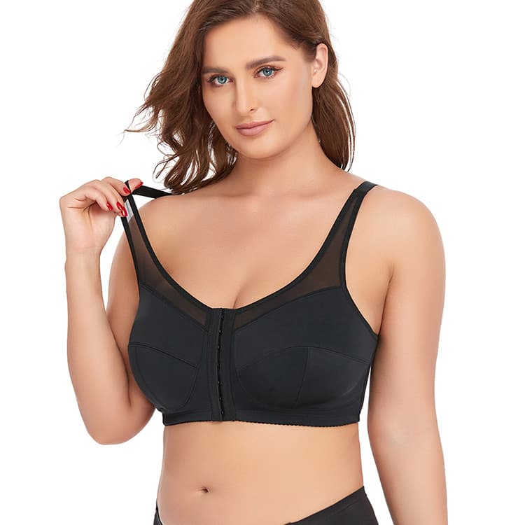 2-Piece Size XL Women's Wireless Large-Cup Lace Bra with Front Clasp - Black
