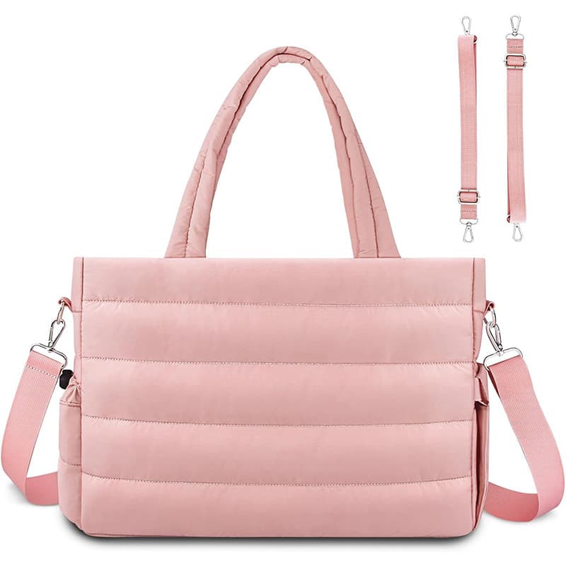 Pink Quilted Nylon Tote Bag - Large Capacity Diaper Nappy Bag for Travel