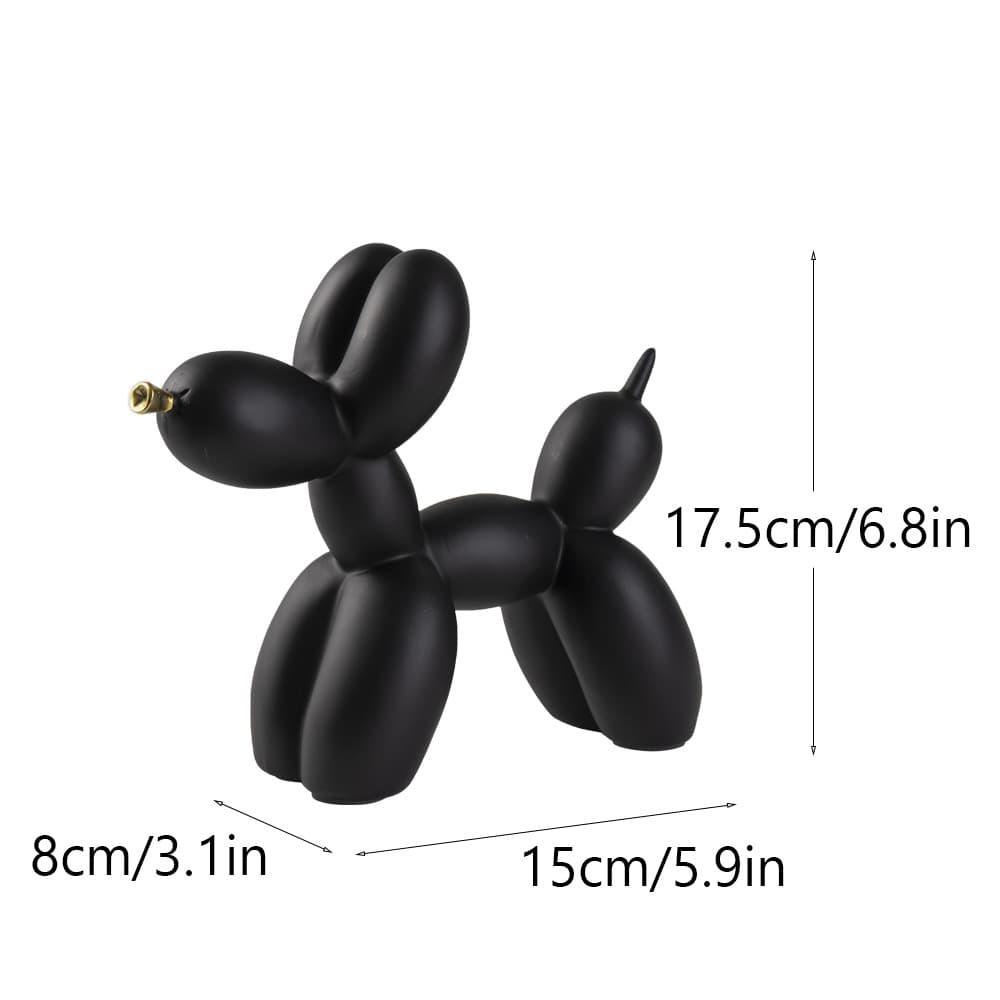 Black Modern Resin Balloon Dog Sculpture - Playful Art Figurine with Golden