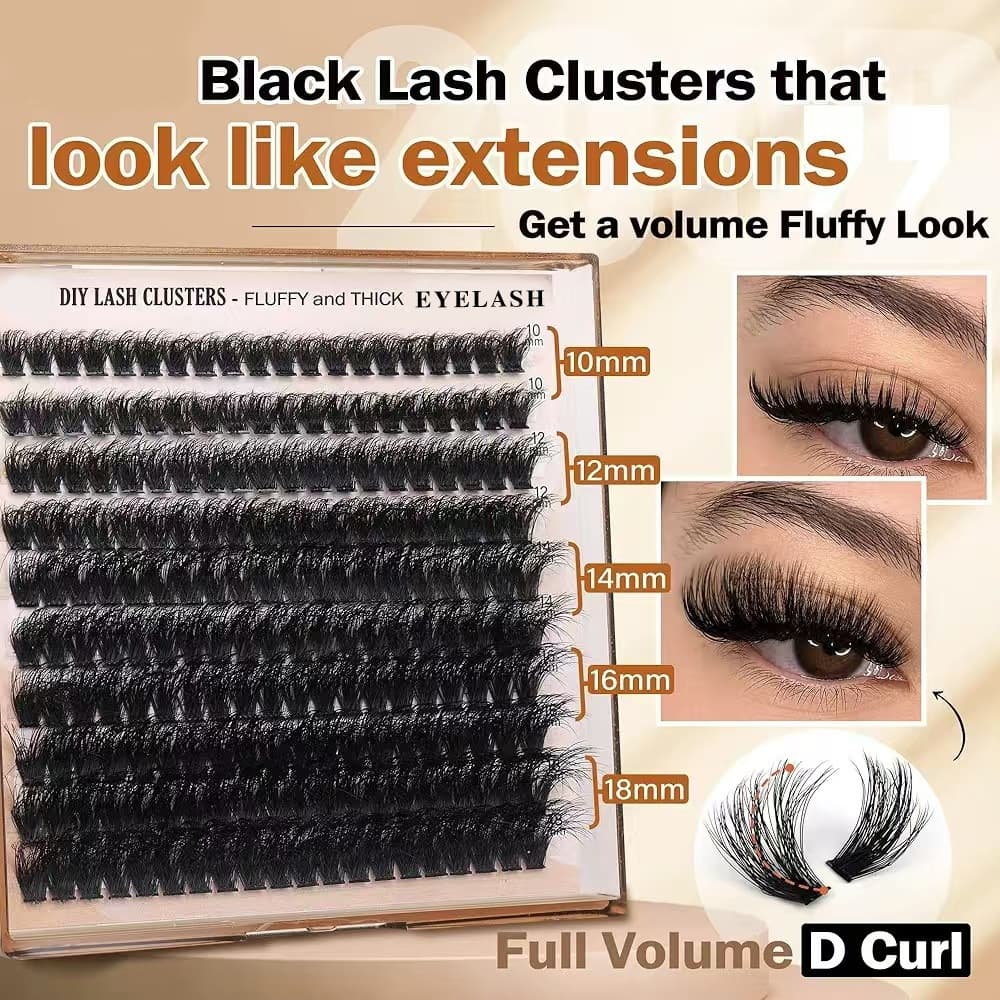 3-Piece Black Stunning 100D DIY Lash Clusters - D Curl Faux Mink, Fluffy
