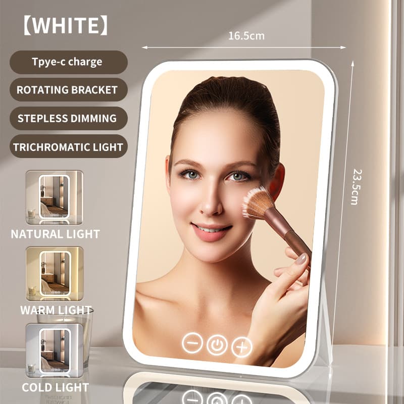 White Professional LED Vanity Mirror - 3 Color Lights, Stepless Dimming