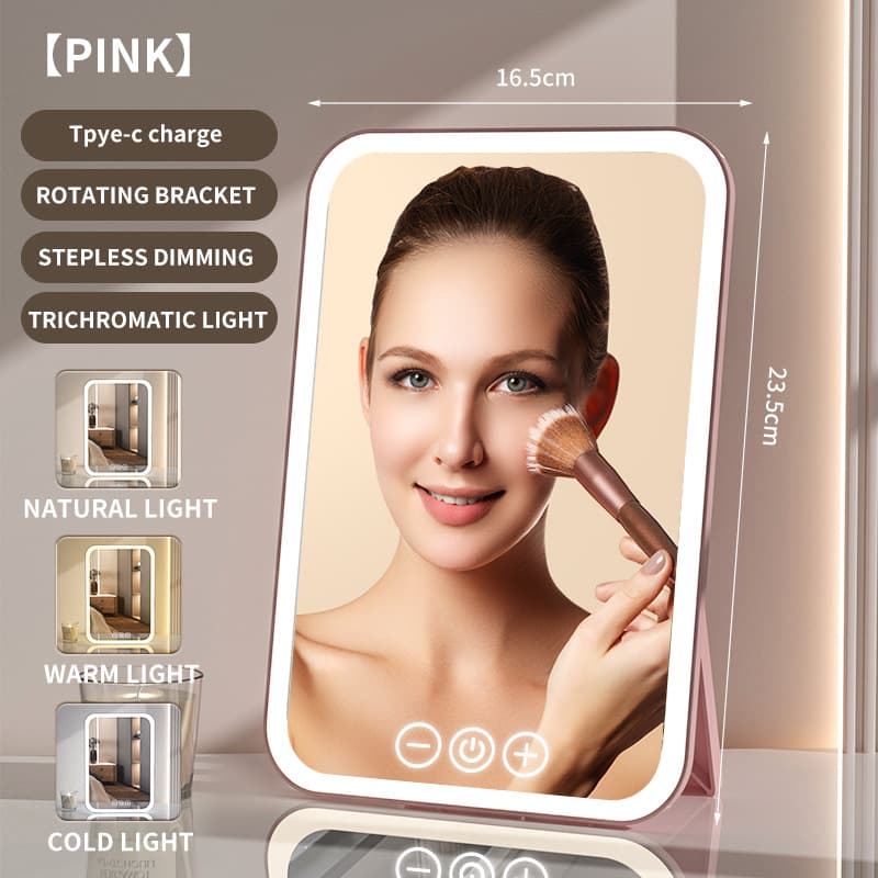 Pink Professional LED Vanity Mirror - 3 Color Lights, Stepless Dimming