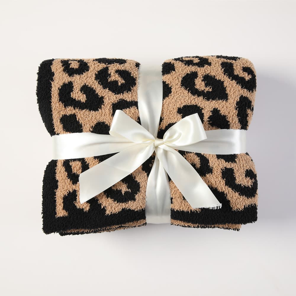 Brown and Black Luxurious Leopard Print Knit Throw Blanket - 130 × 150 cm